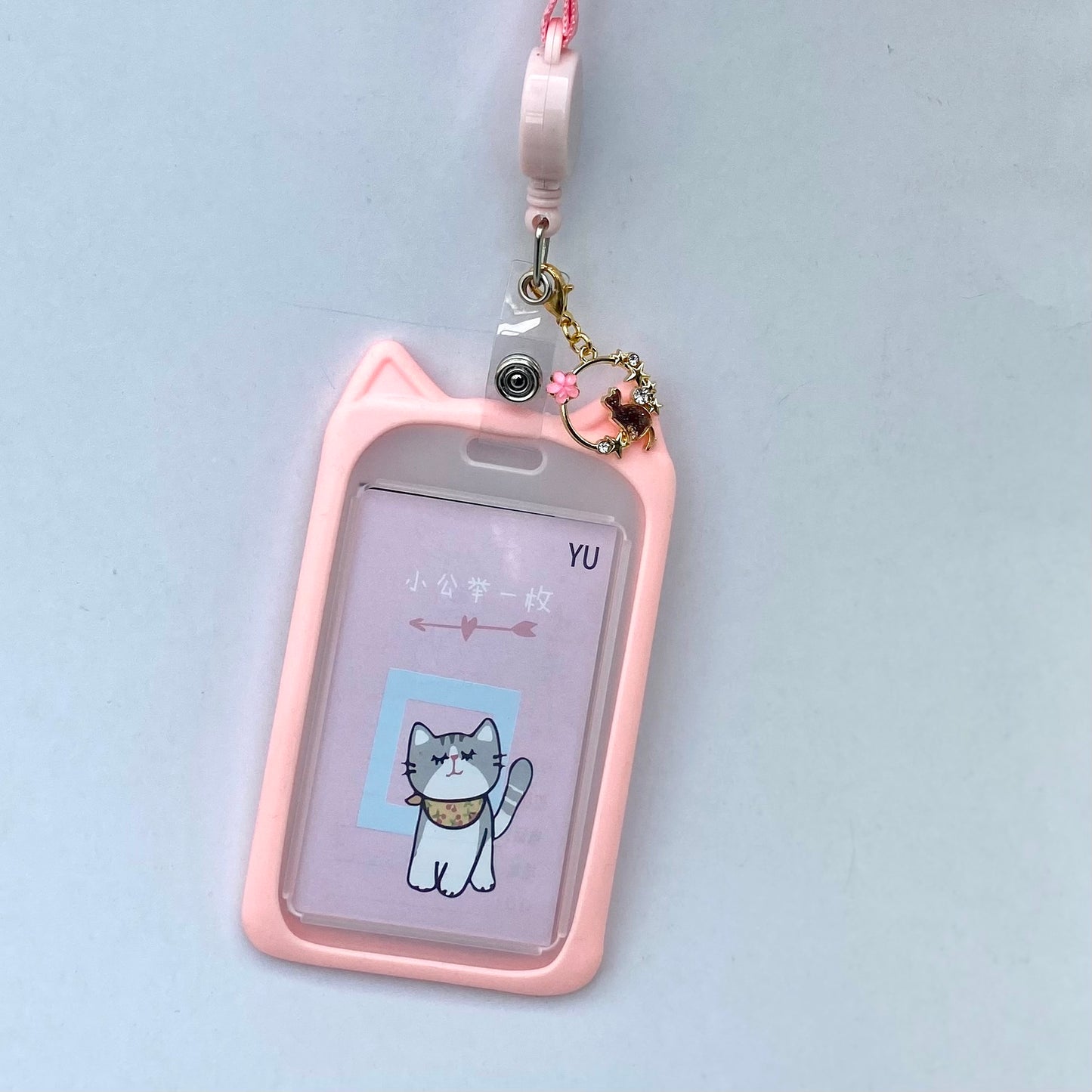 Kawaii ID badge holder animal ears retractable card bus bank cover office work accessory campus student gift