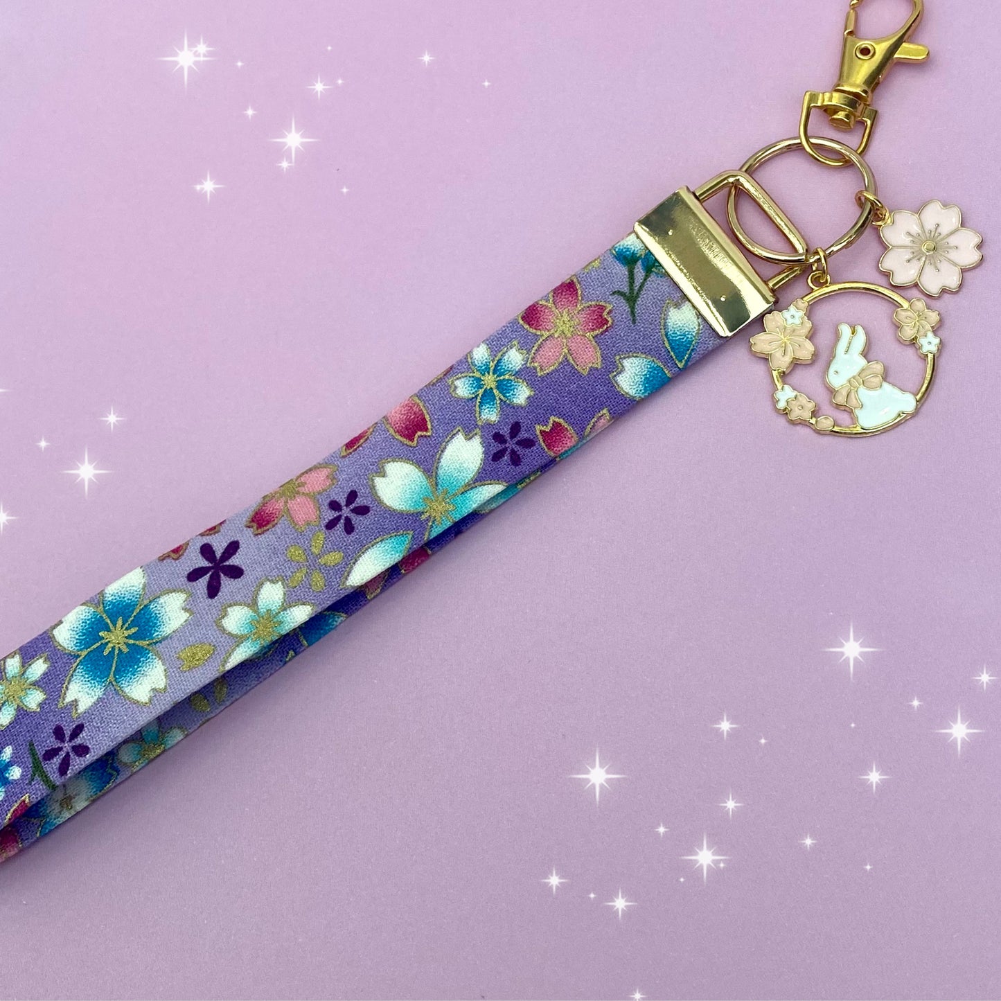 Japanese style sakura anime bunny key fob keychain lanyard