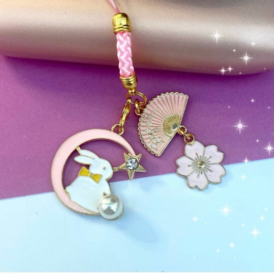 Phone charm anime bunny moon crescent milk boba keychain tablet phone lanyard