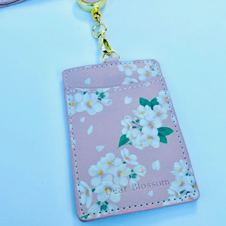 Kawaii ID badge holder flower pass credit card bank travel pass cover lanyard sakura cherry blossom