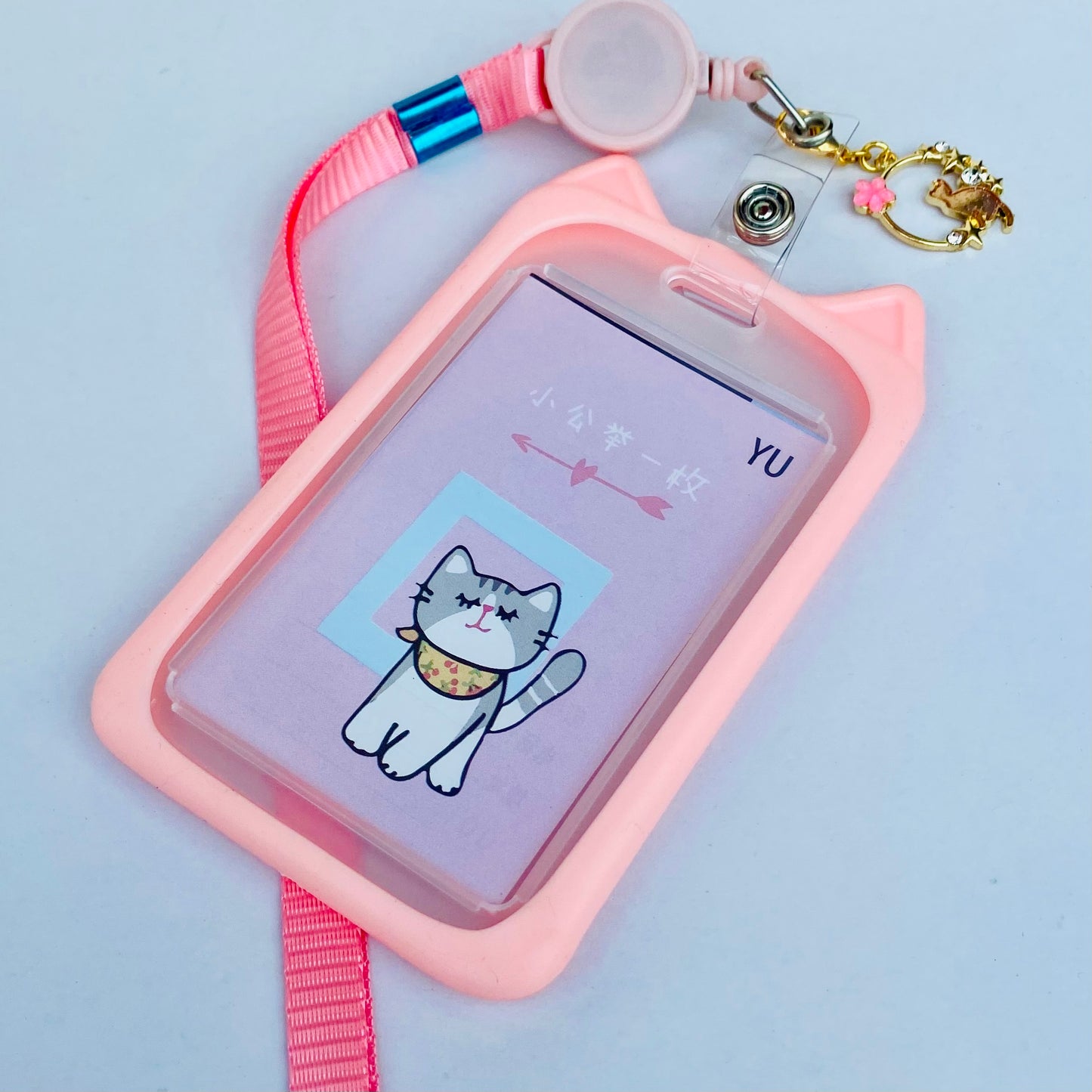 Kawaii ID badge holder animal ears retractable card bus bank cover office work accessory campus student gift