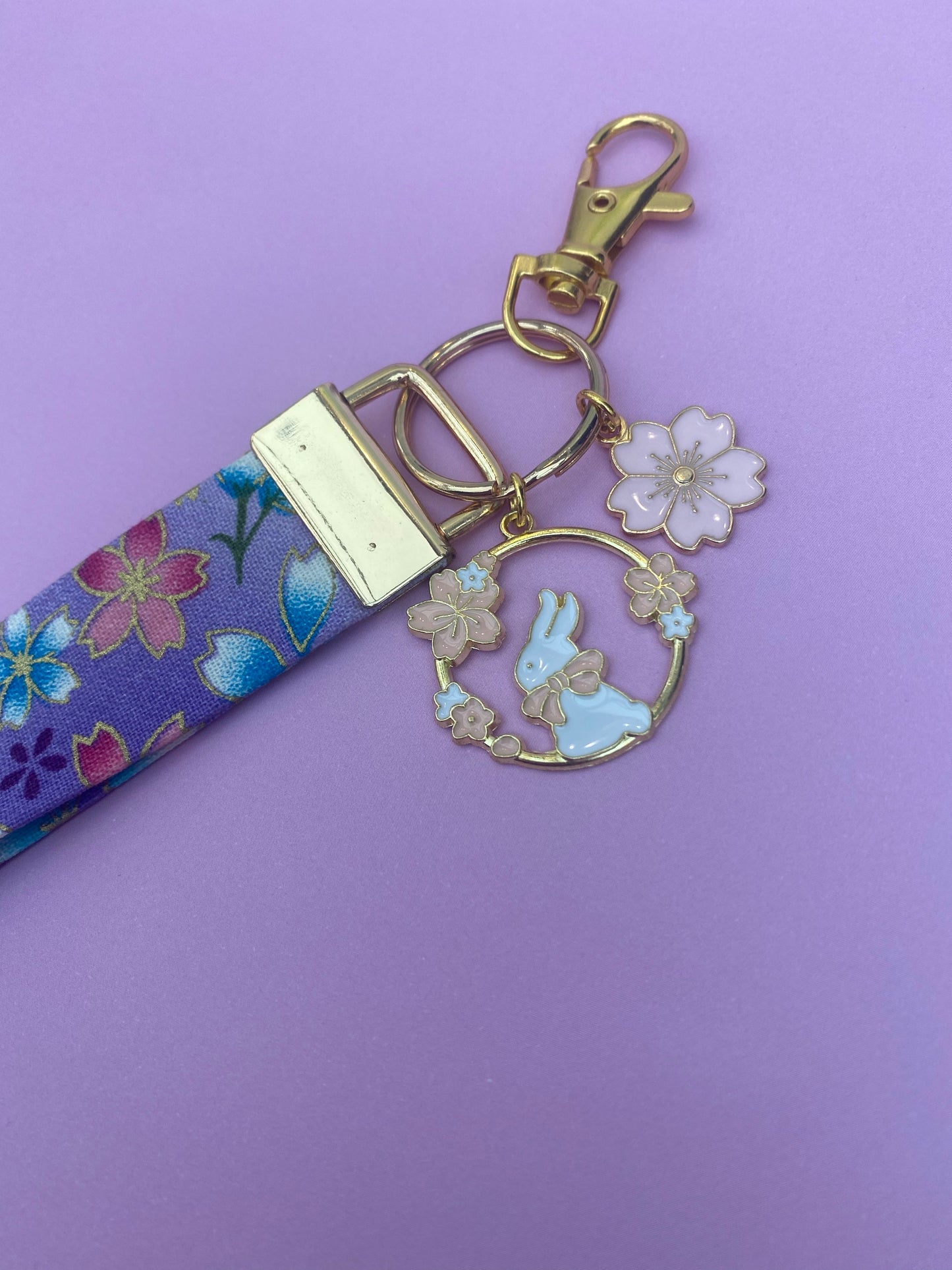 Japanese style sakura anime bunny key fob keychain lanyard