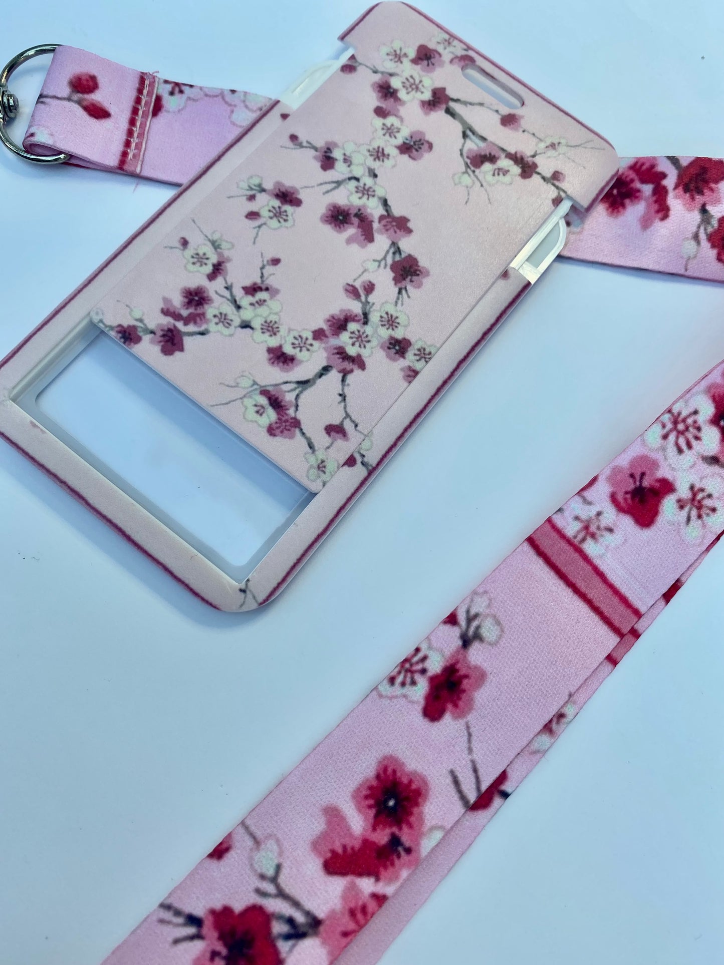 Kawaii ID badge holder, Japanese sakura cherry blossom keyring credit card cover ,lanyard bank travel pass card