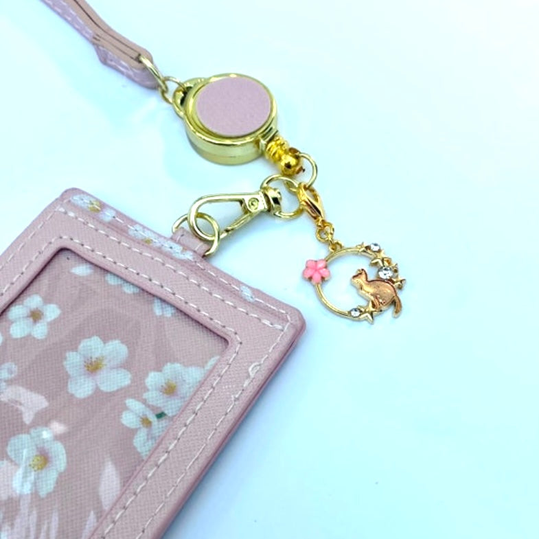 Kawaii ID badge holder flower pass credit card bank travel pass cover lanyard sakura cherry blossom