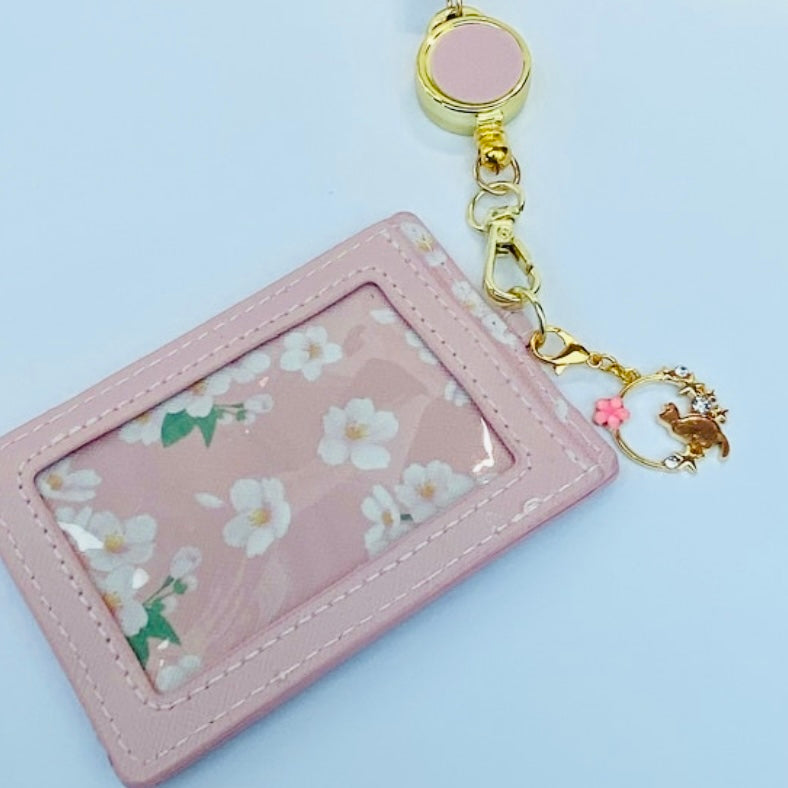 Kawaii ID badge holder flower pass credit card bank travel pass cover lanyard sakura cherry blossom