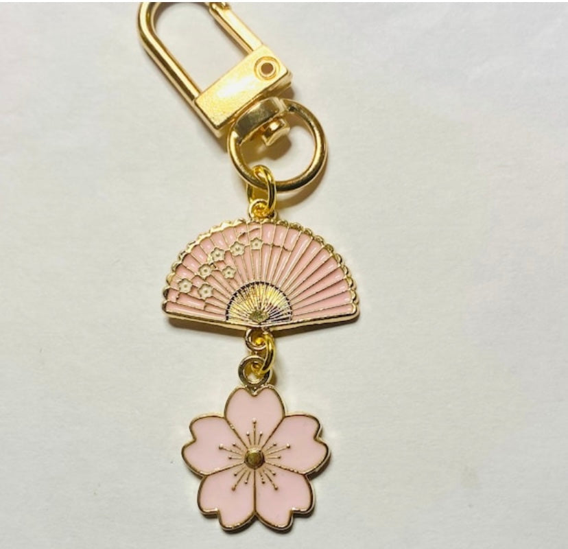 Japanese cherry blossom fan flower keyring phone charm ear bud case clip kawaii keychain