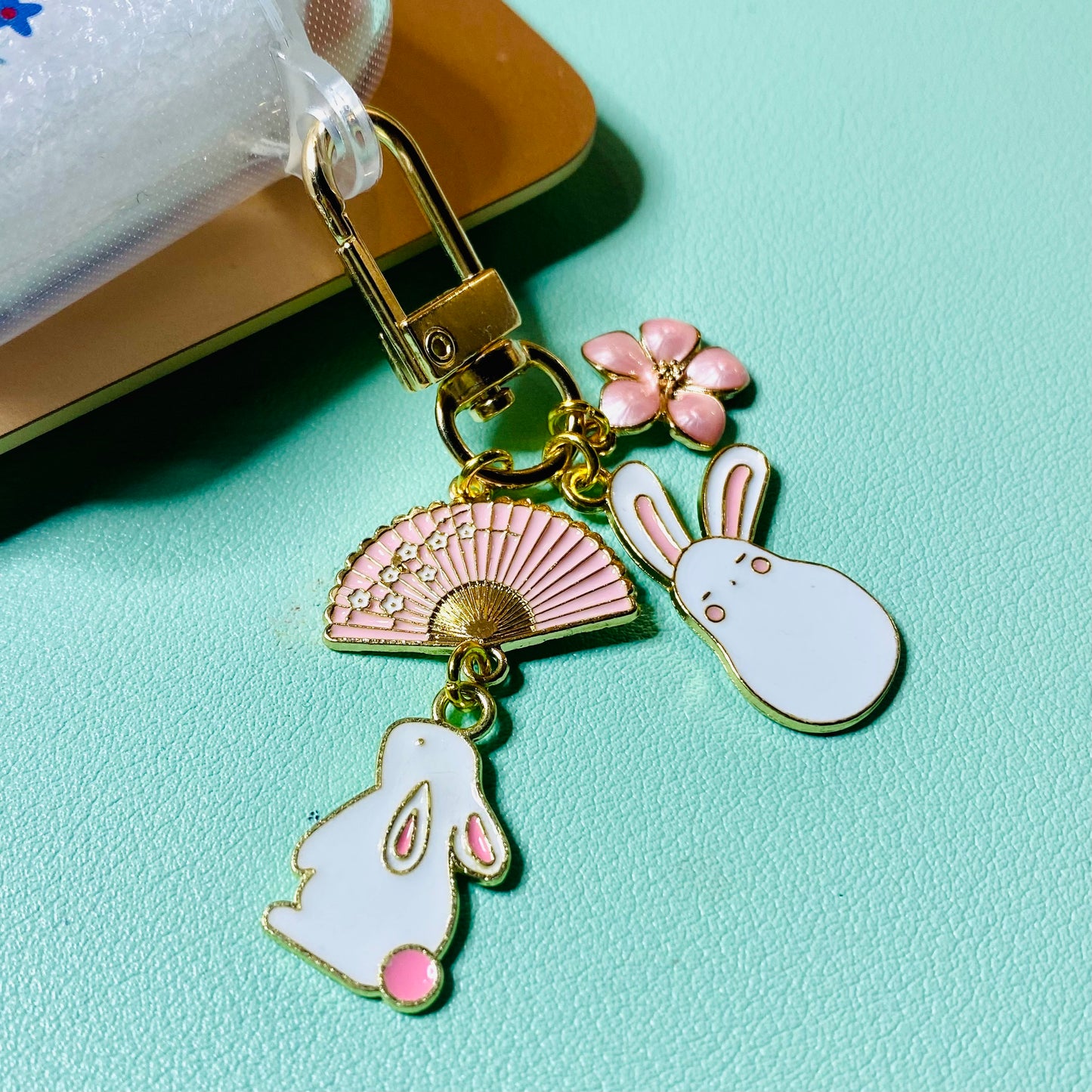 Anime Japanese moon bunny keyring fan sakura blossom keychain phone charm