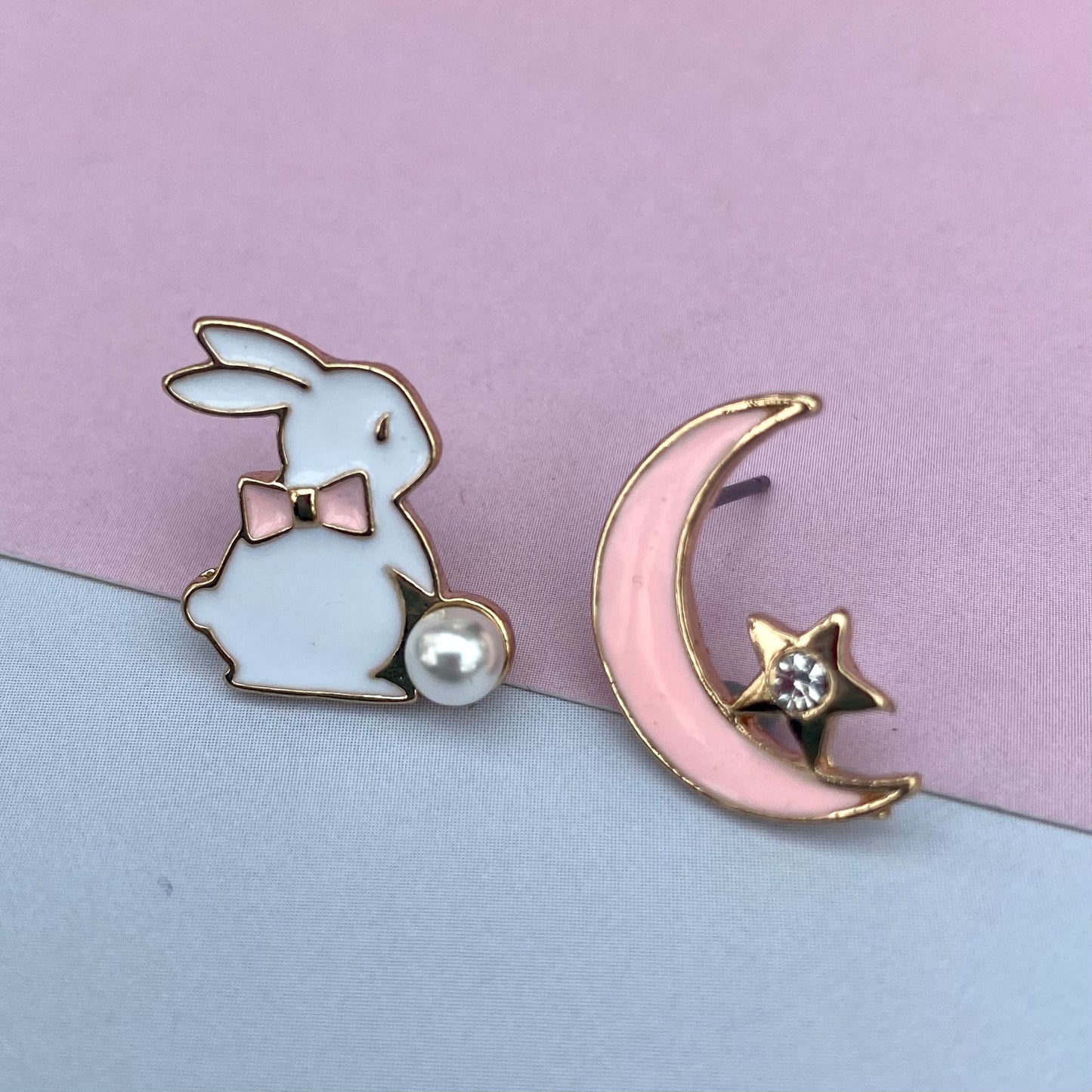 kawaii pink moon star anime bunny stud earrings korean japanese style