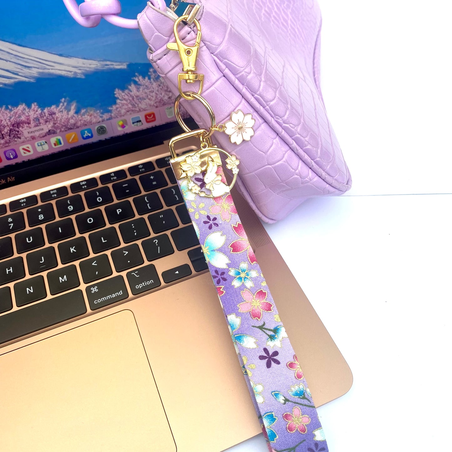 Japanese style sakura anime bunny key fob keychain lanyard