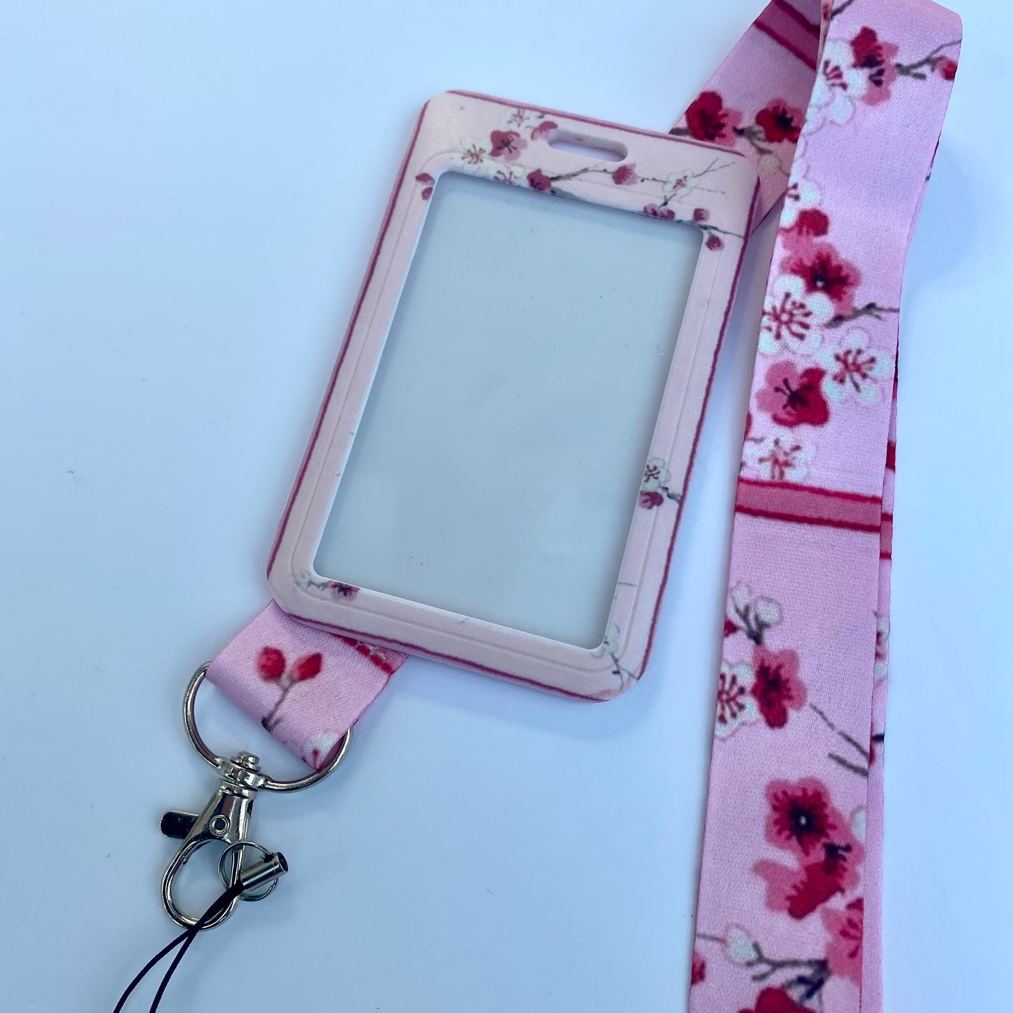 Kawaii ID badge holder, Japanese sakura cherry blossom keyring credit card cover ,lanyard bank travel pass card