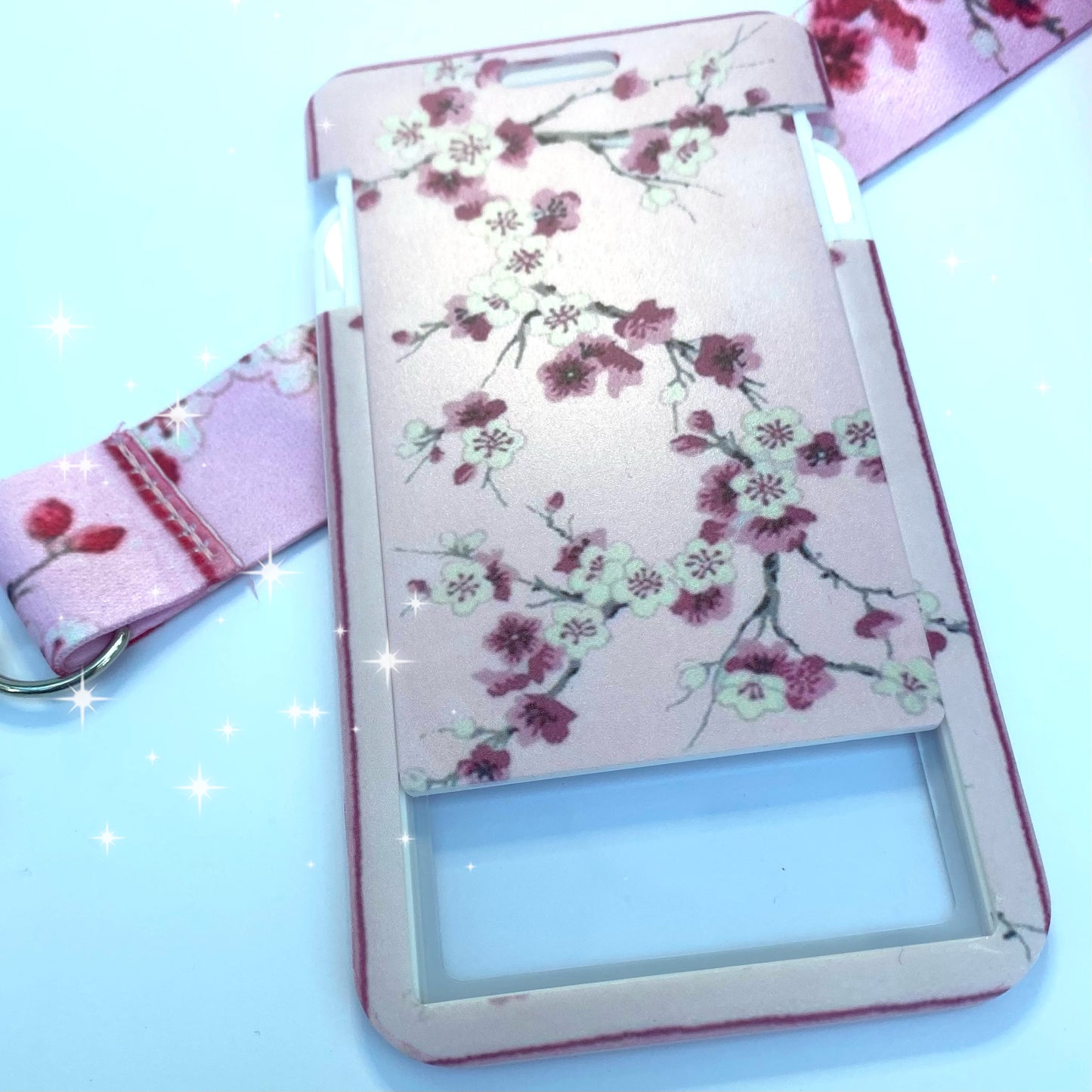 Kawaii ID badge holder, Japanese sakura cherry blossom keyring credit card cover ,lanyard bank travel pass card