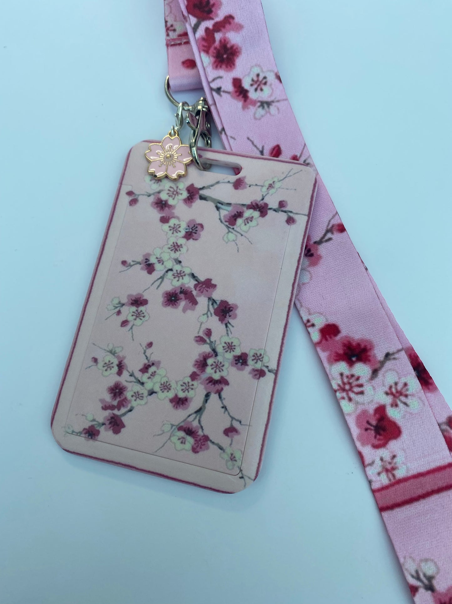 Kawaii ID badge holder, Japanese sakura cherry blossom keyring credit card cover ,lanyard bank travel pass card