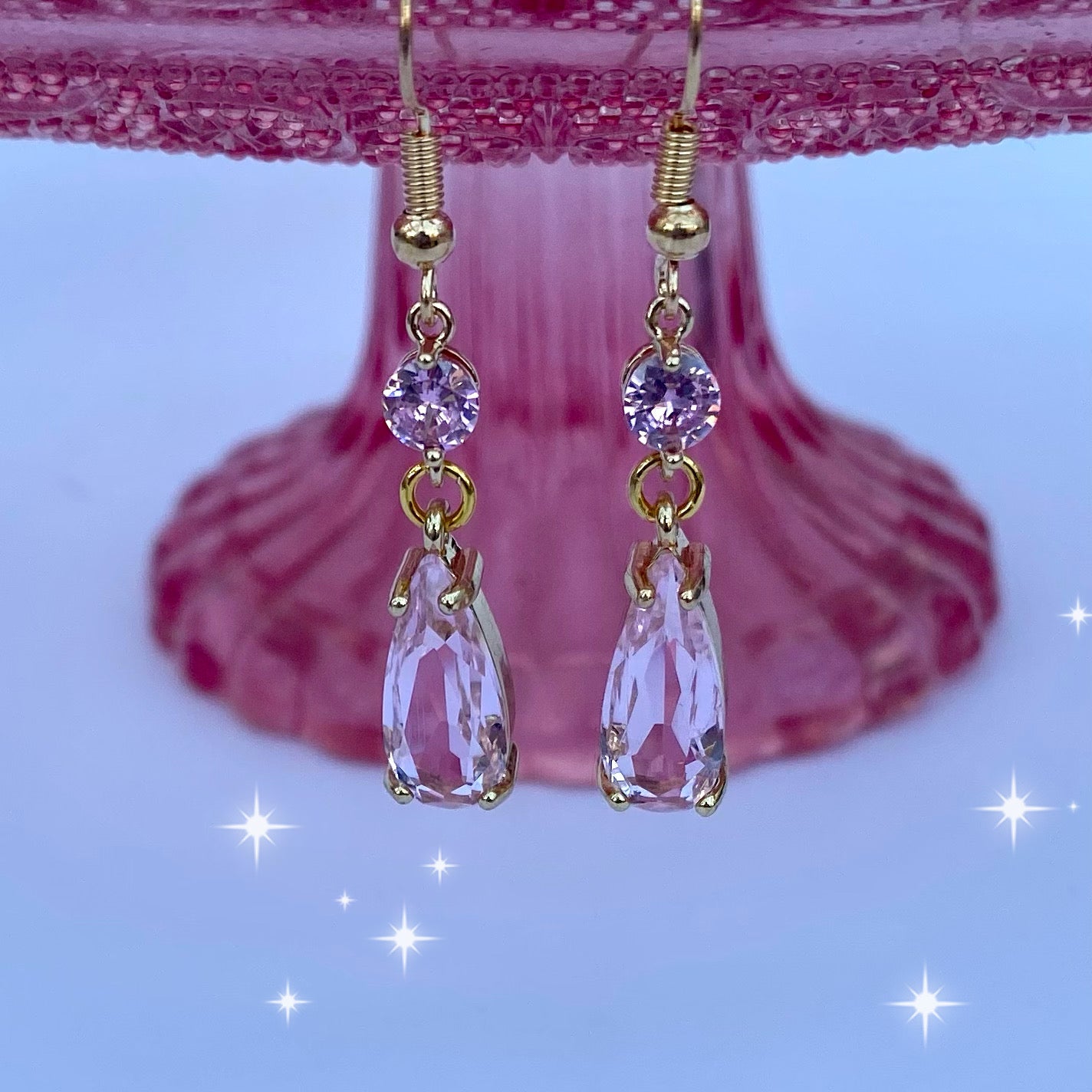 Sakura kawaii pink sparkle earrings glass crystal style anime dangle drop earrings