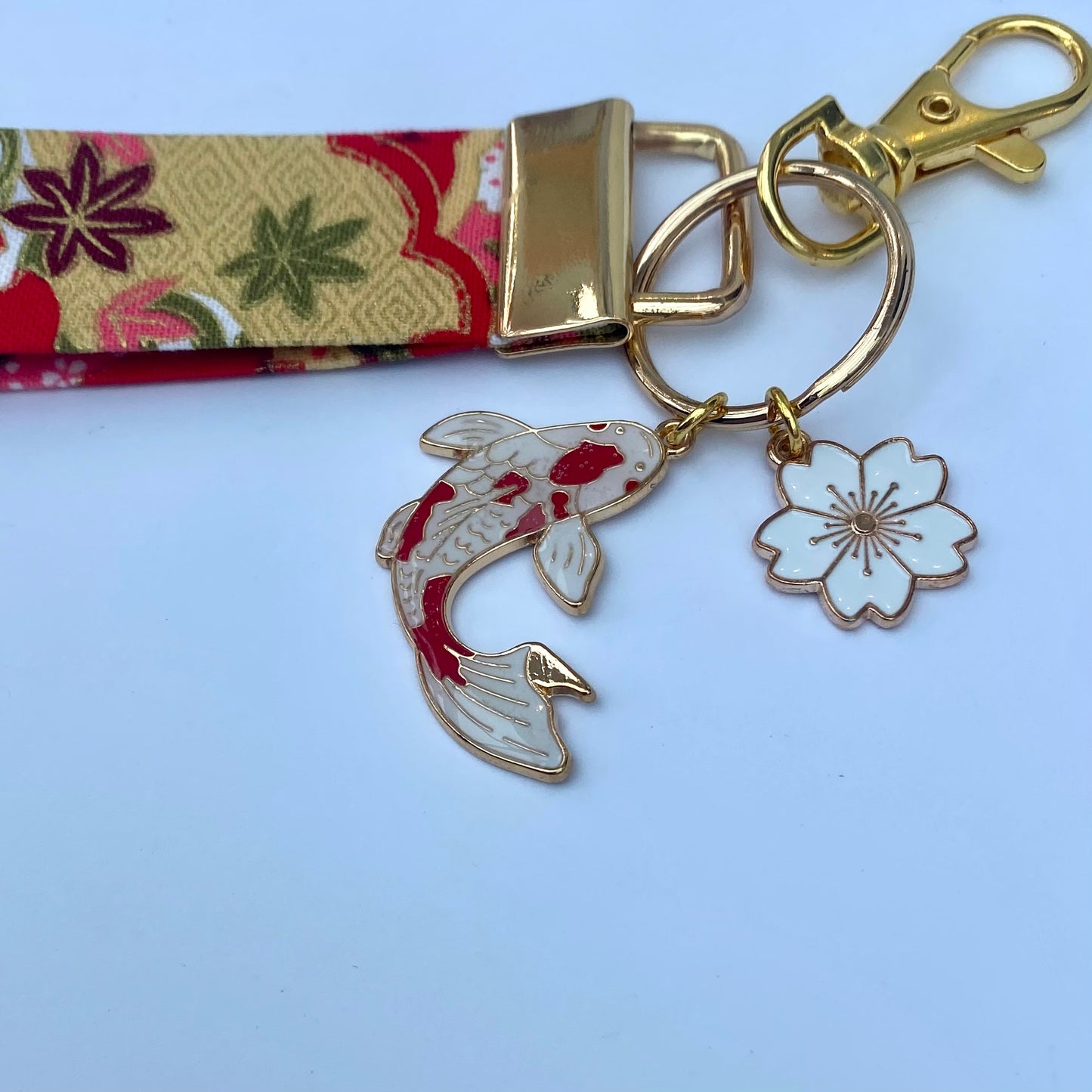 Japanese Sakura keychain wrist strap keyfob koi fish lanyard