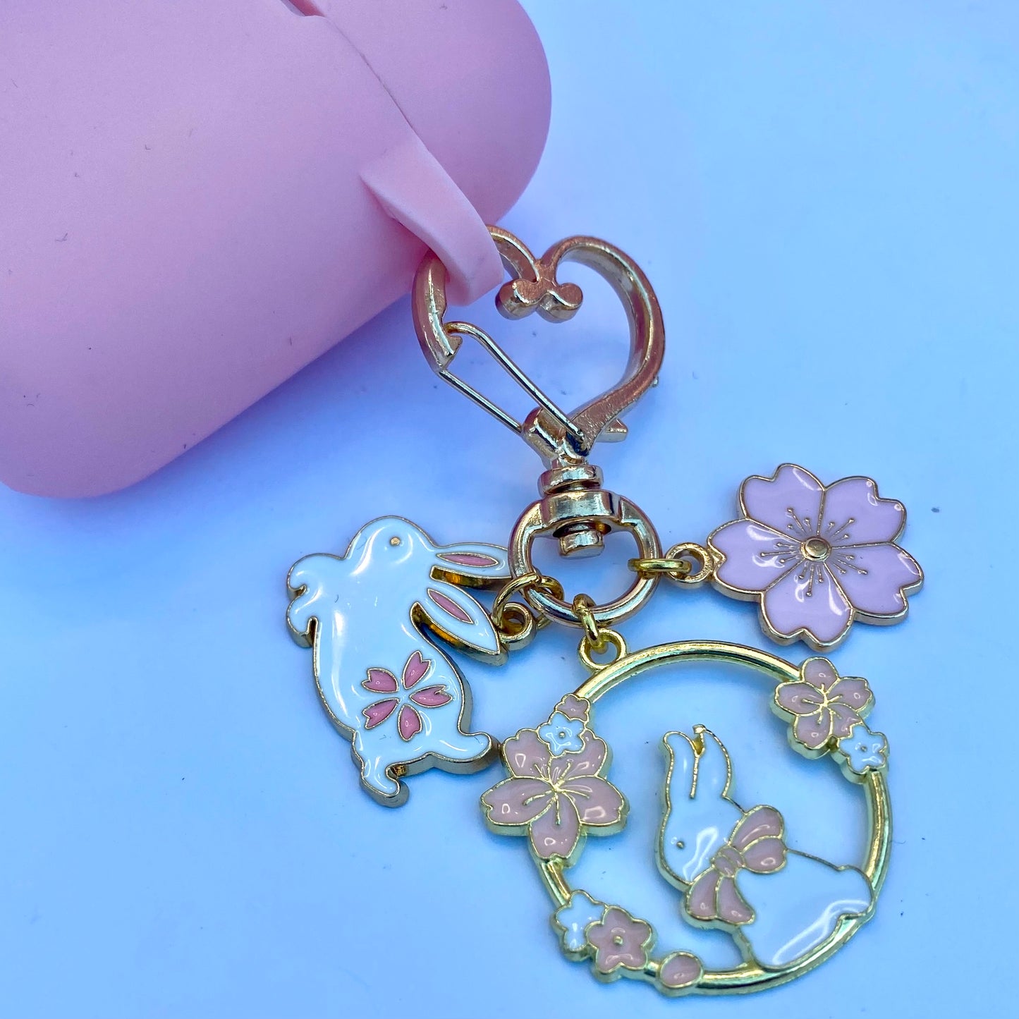 Cute kawaii bunny phone charm sakura keyring bag tech earbud case decoration