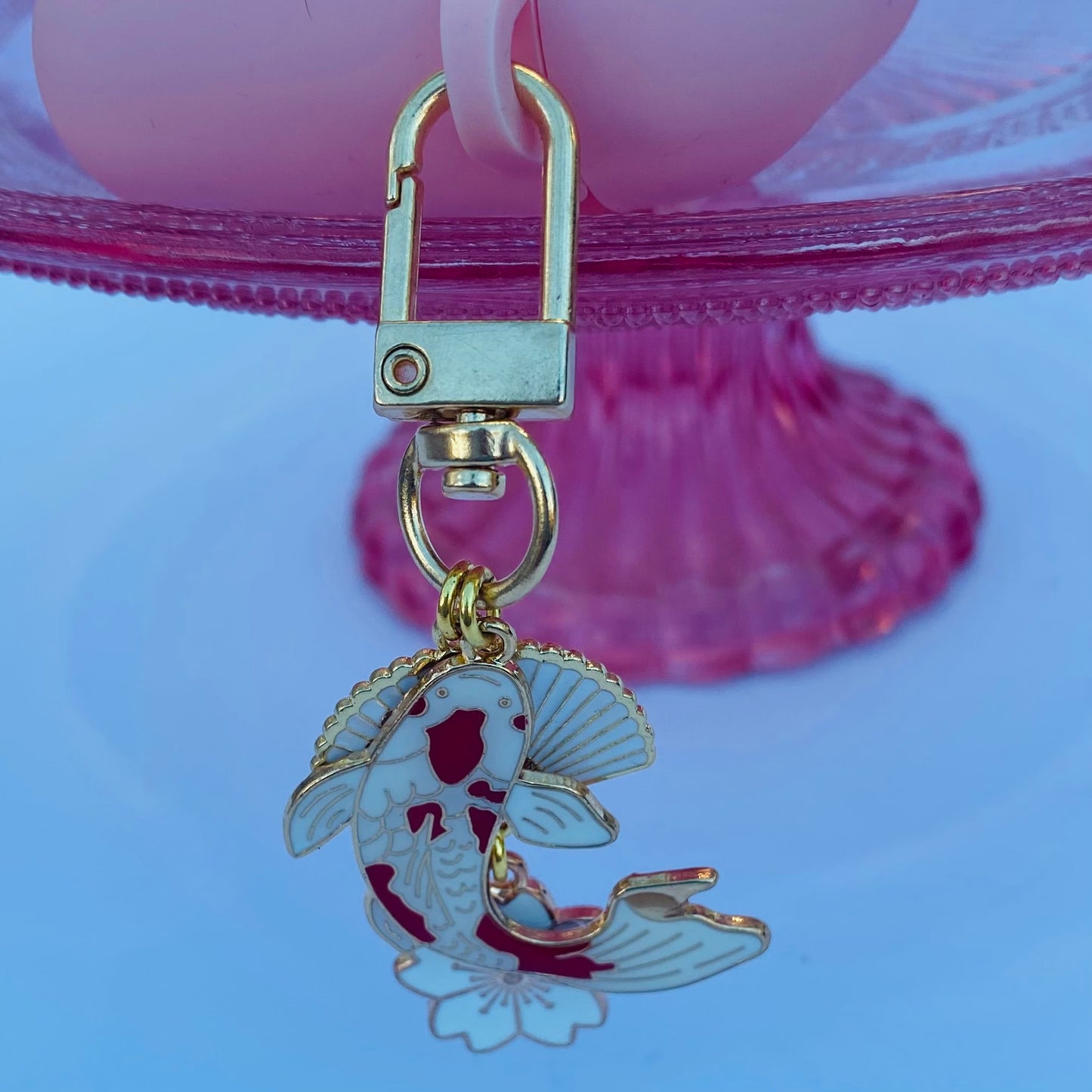 Keyring phone charm pod case clip Japanese style with koi fish fan sakura