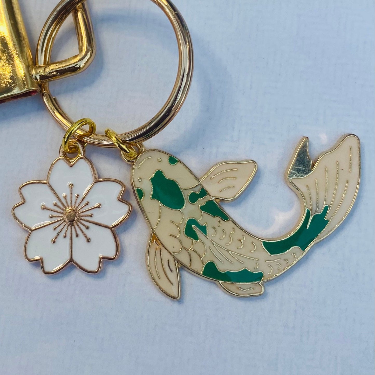 Japanese Sakura keychain wrist strap keyfob koi fish lanyard