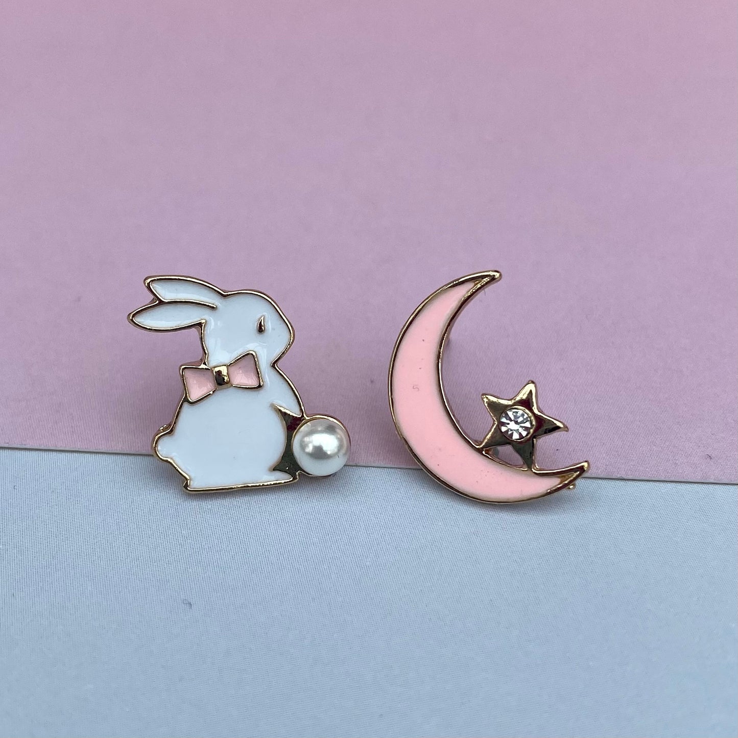 kawaii pink moon star anime bunny stud earrings korean japanese style