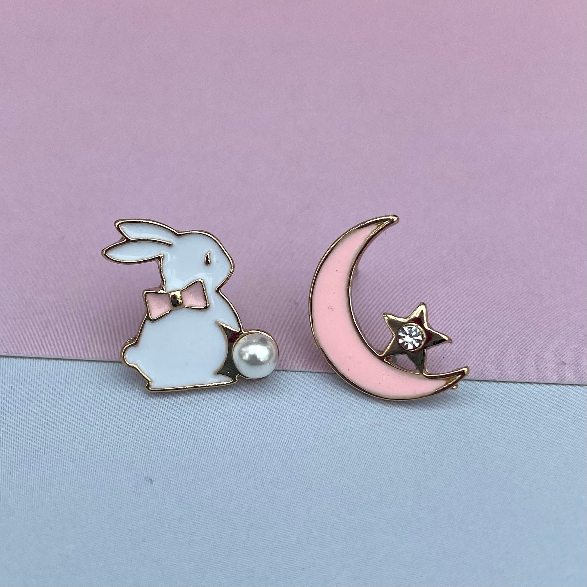 kawaii pink moon star anime bunny stud earrings korean japanese style